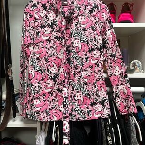 Lilly Pulitzer Floral Pink and Black Jacket WITH Matching Dog Collar and Leash